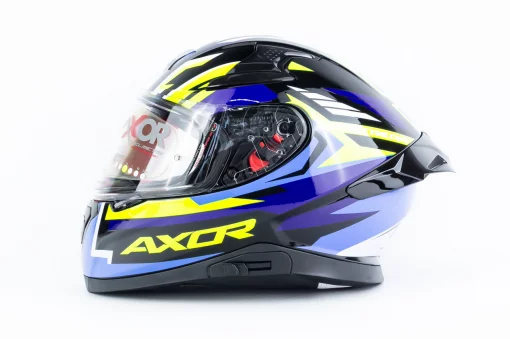 Шлем интеграл с пинлоком (стандарт DOT/ECE), выдвижные очки APEX STREAK М (57-58см), чёрно-сине-салатовый, ШОЛОМИ, YQ-360621