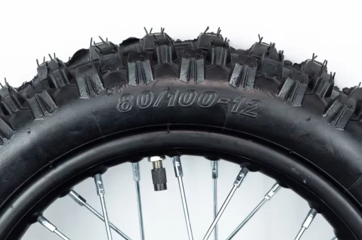 Колесо заднее спицованное+шина, в сборе 80/100-12 (3,00-12") "ось 12мм", ПІТБАЙК, YQ-327053