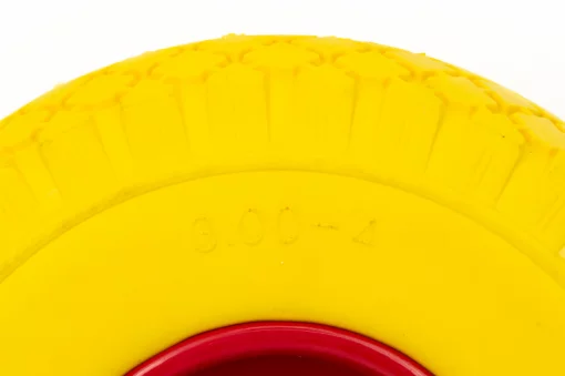 Колесо на тачку "ПЕНОПОЛИУРЕТАН" 3,00-4, пром-подшипники под ось 20мм, жёлто-красное, ШИНИ, YQ-303418