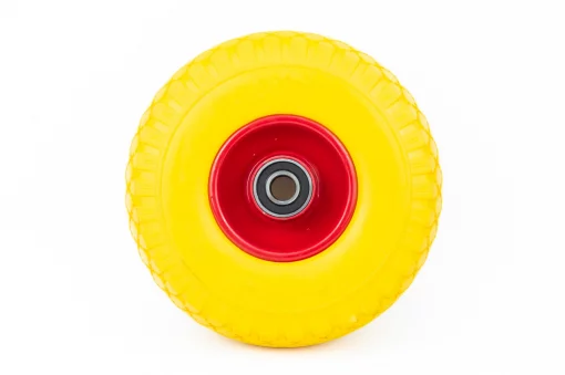 Колесо на тачку "ПЕНОПОЛИУРЕТАН" 3,00-4, пром-подшипники под ось 20мм, жёлто-красное, ШИНИ, YQ-303418