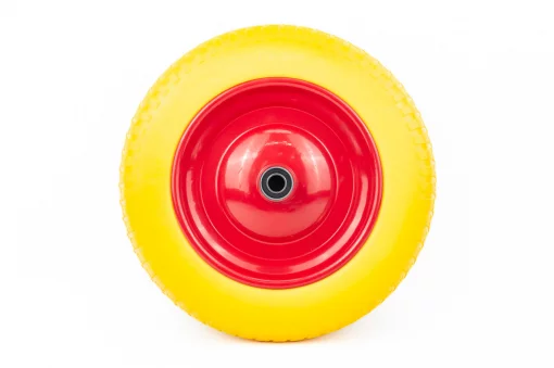 Колесо на тачку "ПІНОПОЛІУРЕТАН" 3,00-8 (13х3), пром-підшипники під вісь 16мм, жовто-червоне, ШИНИ, YQ-303948