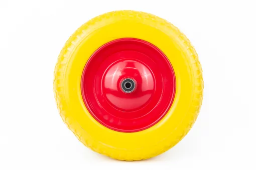 Колесо на тачку "ПІНОПОЛІУРЕТАН" 3,50-8, пром-підшипники під вісь 12мм, жовто-червоне, ШИНИ, YQ-303622