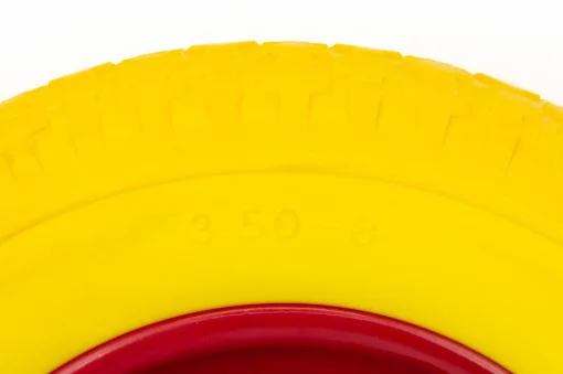 Колесо на тачку "ПІНОПОЛІУРЕТАН" 3,50-8, пром-підшипники під вісь 16мм, жовто-червоне (низької якості), ШИНИ, YQ-303543