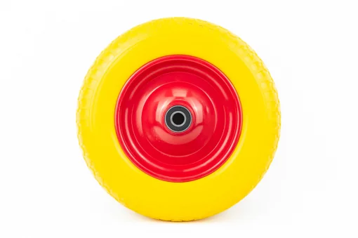 Колесо на тачку "ПІНОПОЛІУРЕТАН" 3,50-8, пром-підшипники під вісь 20мм, жовто-червоне, ШИНИ, YQ-353285