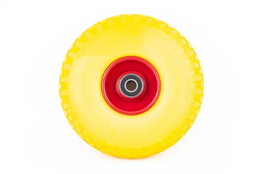 Колесо на тачку "ПІНОПОЛІУРЕТАН" 4,00-4, пром-підшипники під вісь 20мм, жовто-червоне, ШИНИ, YQ-353425