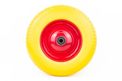 Колесо на тачку "ПІНОПОЛІУРЕТАН" 4,00-8, пром-підшипники під вісь 20мм, жовто-червоне, ШИНИ, YQ-303939