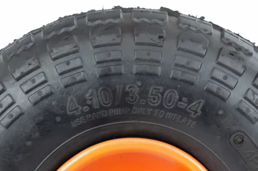 Колесо на тачку 3,50/4,10-4, пром-підшипники під вісь 20мм, чорно-помаранчеве, ШИНИ, YQ-353004