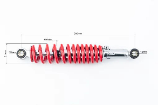 Амортизатор задний GY6/Honda-280мм*D-51мм (втулка 10мм / втулка 10мм) регулир., красный, ЗЧ-СКУТЕР, YQ-331359