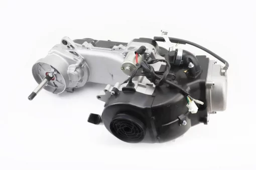 Двигатель скутерный в сборе 4Т-80куб (длинный вариатор, длинный вал)+карбюратор, коммутатор, катушка зажигания, брызговик, ДВИГУН,