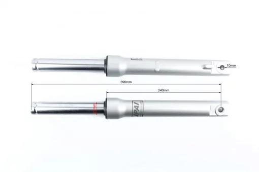 Вилка передняя (перья) лев., прав., к-кт 2шт Honda DIO, 390мм (под бараб. торм.) качественные, серые, YQ-363530