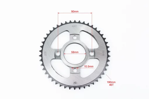 Зірка задня WY125-428-46Т-d-58; 4отв.*90мм "гартована" (ZS125J спиці), ЗЧ-МОТО, YQ-356322