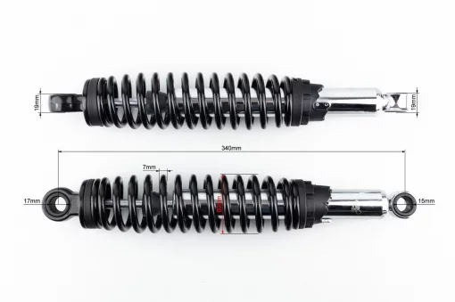 Амортизатор задній JH/CB/CG-340мм, D-60мм (втулка 17мм/втулка 15мм) регул., чорний к-кт 2шт, ЗЧ-МОТО, YQ-357518