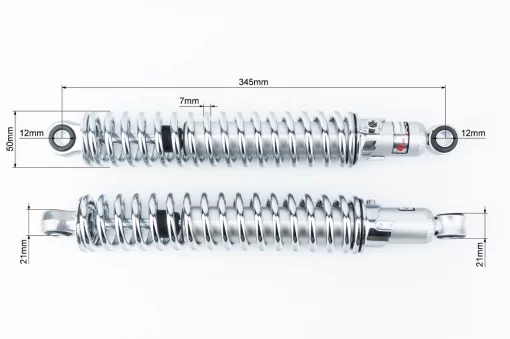Амортизатор задній 345мм, D-50мм (втулка 12мм / втулка 12мм) регулир., хром к-кт 2шт, Мінск, YQ-340301