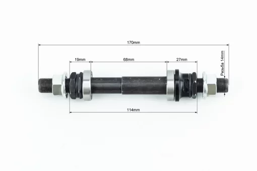 Вісь задня BMX М14х170мм, пром-підшипники (15х28х7) 6902 2RS, кріпл. гайка, чорна, ВЕЛОЗАПЧАСТИНИ, YQ-403346