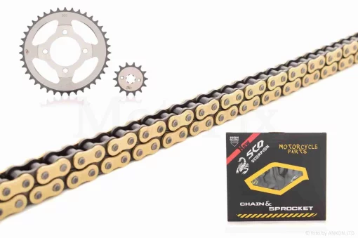 Звезды трансмиссии пара CG200 428-15/41 +цепь 118HL (WY/JD125) "SCORPION" , QT-039285