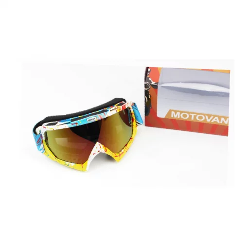 Окуляри кросові/ендуро/АТV, біло-жовто-синій (дзеркальне скло), MJ-16, ШОЛОМИ, YQ-330658