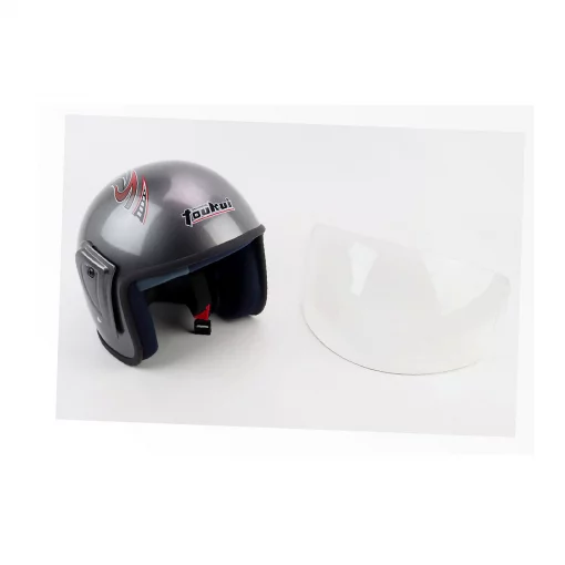 Шлем открытый HK-215, СЕРЫЙ с красным рисунком (незначительные отличия рисунков), ШОЛОМИ, YQ-360381