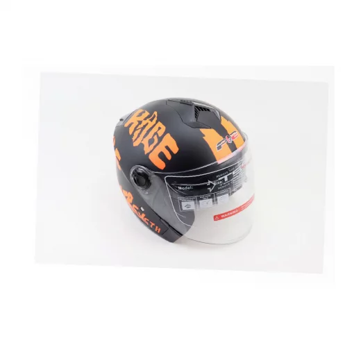 Шлем открытый с очками 707 XS, чёрный матовый с оранжевым рисунком, ШОЛОМИ, YQ-360084