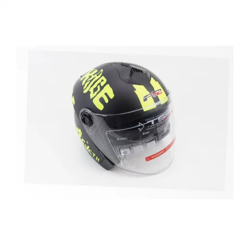 Шлем открытый с очками 707 XS, чёрный матовый с салатовым рисунком, ШОЛОМИ, YQ-360082