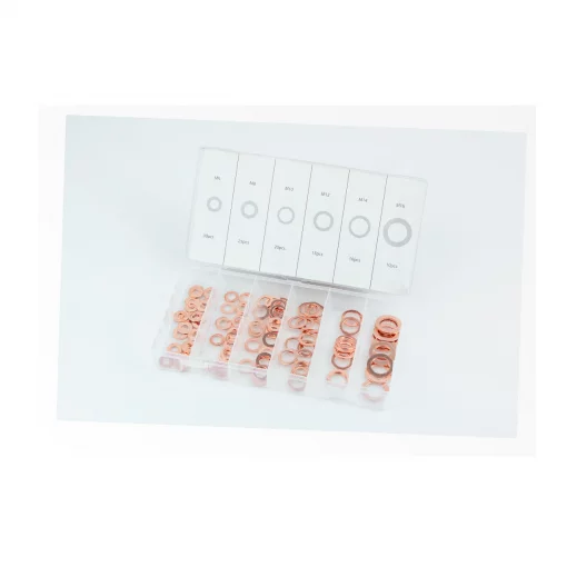 Набір мідних шайб (6х10х1, 8х14х1, 10х16х1, 12х16х1,5, 14х20х2, 16х22х1,5) 6 видів, 110шт, Різне-м/б, YQ-605029