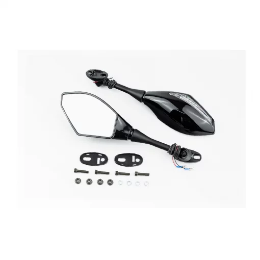 Дзеркала з поворотниками "ромб" під два болта к-кт, чорний (довга ніжка), ЗЧ-МОТО, YQ-337626
