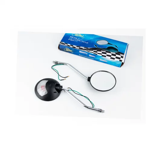 Зеркала к-кт круглые, чёрные "Delta" с поворотниками на хром ножке, М10, ДЗЕРКАЛА, YQ-354888