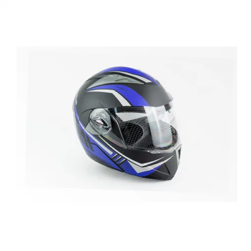 Шлем модуляр с откидным подбородком, выдвижные очки F-158 М (57-58см), чёрно-синий мат, ШОЛОМИ, YQ-330243