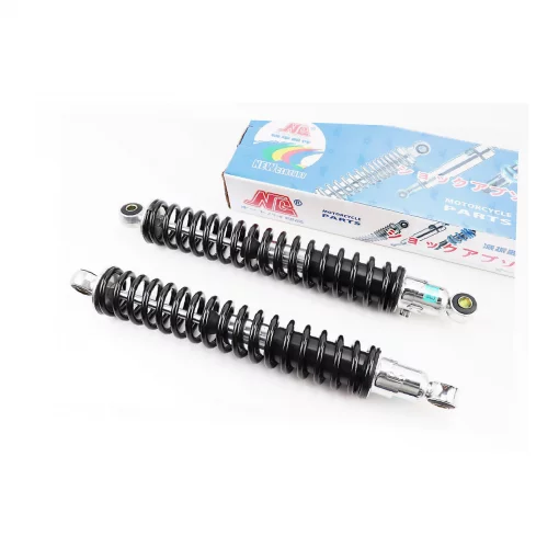 Амортизатор задній JH/CB/CG-390мм*d-55мм (втулка 10мм/втулка 12мм) регул., чорний к-кт 2шт, ЗЧ-МОТО, YQ-324507