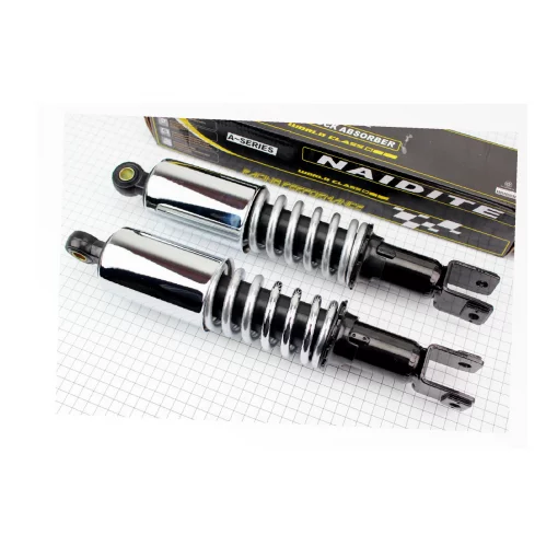 Амортизатор задний 360мм, D-64мм (втулка 12мм / вилка 10мм) со стаканом регулир., хром к-кт 2шт, МТ, УРАЛ, К-750, YQ-341274