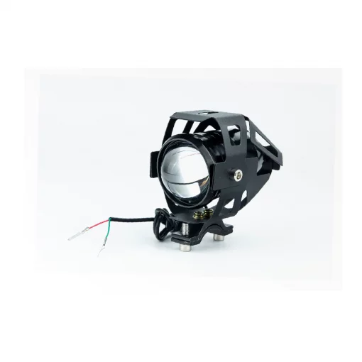 Фара дополнительная светодиодная влагозащитная-LED линза с стробоскопом в металлическом корпусе, с креплением на руль, 110*70мм,