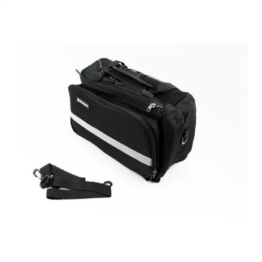 Сумка трансформер на багажник, раскладные боковые карманы, светоотражающие полосы, чёрно-серая, ВЕЛОАКСЕСУАРИ, YQ-409078