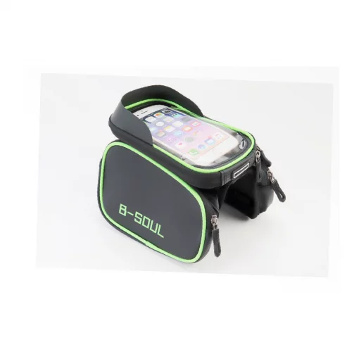 Сумка-штаны на раму с держателем телефона 170х90мм, боковые отделения, крепл. на липучке, влагозащитная, чёрно-зелёная TTB210,