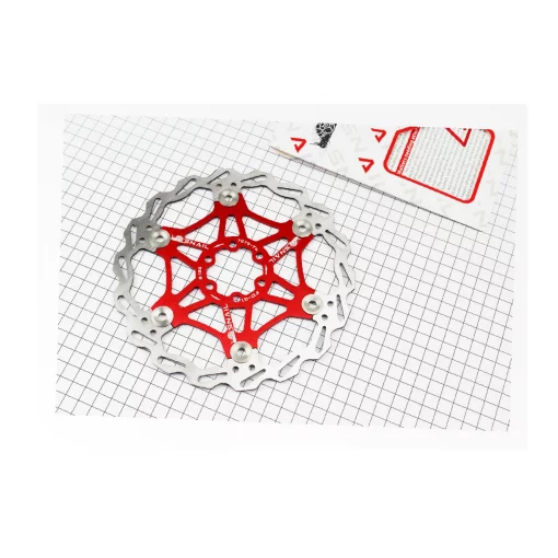 Гальмівний диск 180мм, кріпл. 6 болтів, на алюмінієвому павуку, червоний FD-01, ВЕЛОЗАПЧАСТИНИ, YQ-403382