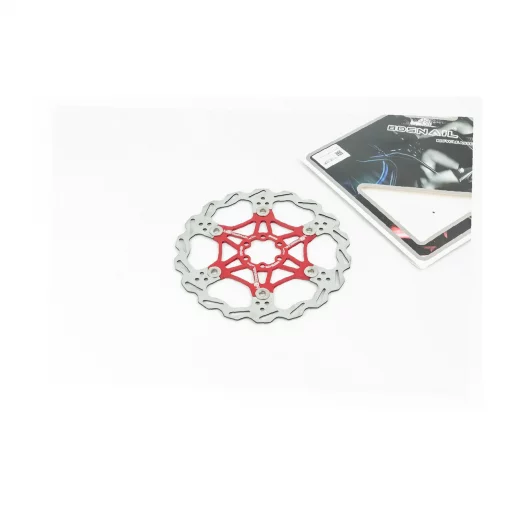 Гальмівний диск 203мм, кріпл. 6 болтів, на алюмінієвому павуку, червоний FD-01, ВЕЛОЗАПЧАСТИНИ, YQ-412384