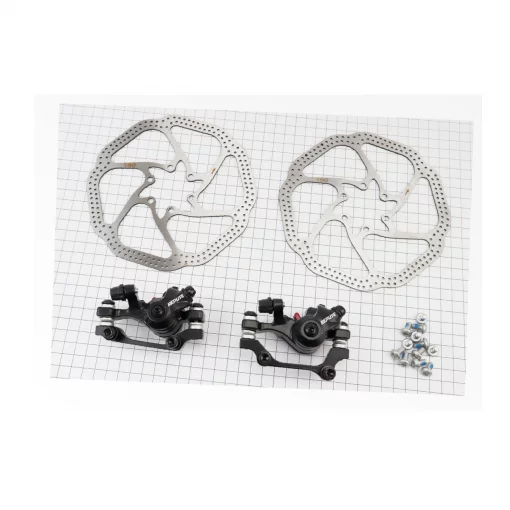 Гальмо Disk-brake переднє (F160/R140мм)+заднє (F180/R160мм), диски 160мм, кріпл. 6 болтів, чорні, ВЕЛОЗАПЧАСТИНИ, YQ-411830