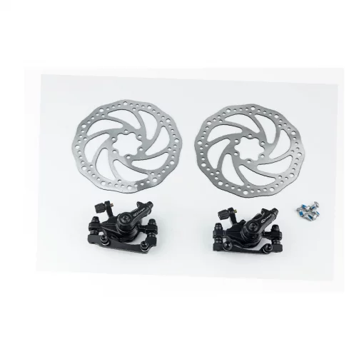 Гальмо Disk-brake переднє (F160/R140мм)+заднє (F180/R160мм), диски 160мм, кріпл. 6 болтів, чорні DX-2019/2, ВЕЛОЗАПЧАСТИНИ,