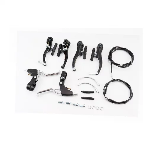 Гальмо V-brake 115мм (2 колеса) з ручками, тросами, алюмінієве, чорне, ВЕЛОЗАПЧАСТИНИ, YQ-406671