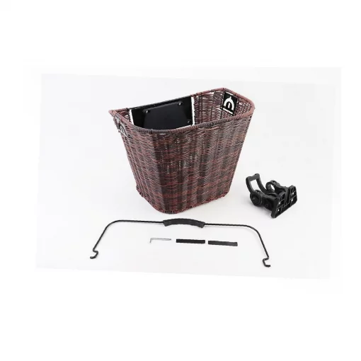 Корзина передняя (плетёнка) с ручкой, крепл. быстросъёмное на руль, коричневая TH-300, ВЕЛОАКСЕСУАРИ, YQ-409737