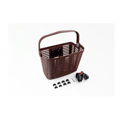 Корзина передняя с ручкой пластмассовая, крепл. быстросъёмное на руль, коричневая BL-045, ВЕЛОАКСЕСУАРИ, YQ-409959