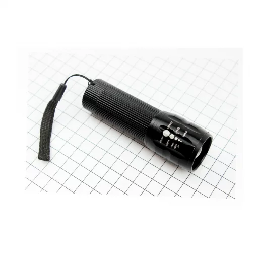 Фонарь 1 LED (Zoom) ручной, алюминиевый, под батарейки 3хAAA, чёрный BL-8400-LM (без батареек), ВЕЛОАКСЕСУАРИ, YQ-409095