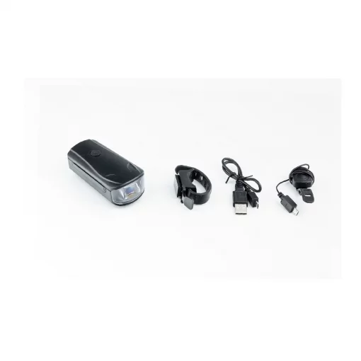 Ліхтар передній 1 діод 250 lumen+дзвінок 5 мелодії, Li-ion 3.7V 1200mAh зарядка від USB, вологозахисний, чорний WT-2202,