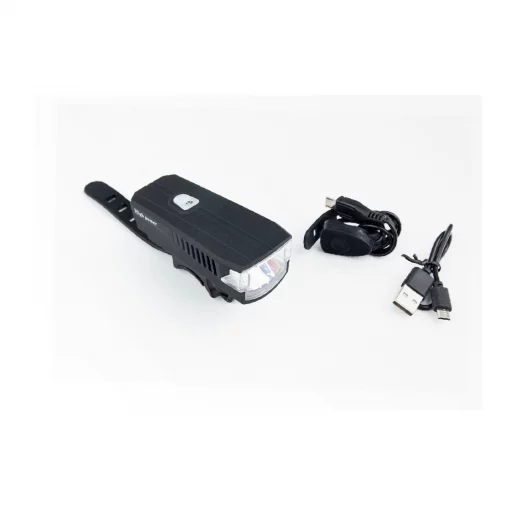 Фонарь передний 1 диод 350 lumen+звонок 5 мелодий, Li-ion 3.7V 1200mAh зарядка от USB, влагозащитный, чёрный HJ-0011,