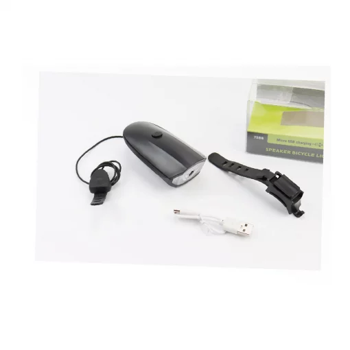 Фонарь передний 1 диод+звонок 4 мелодии, Li-ion 3.7V 1200mAh зарядка от USB, влагозащитный, чёрный FY-058/7588, ВЕЛОАКСЕСУАРИ,