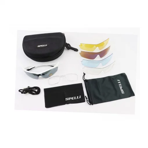 Очки с набором для ухода, сменные линзы 5шт, в жёстком чехле, белые SGL-V08, ВЕЛОЕКІПІРУВАННЯ, YQ-408169