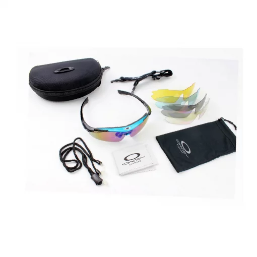 Окуляри з набором для догляду, змінні лінзи 5шт, в твердому чохлі, синьо-чорні, ВЕЛОЕКІПІРУВАННЯ, YQ-408015