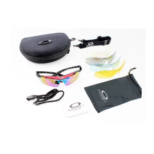 Окуляри з набором для догляду, змінні лінзи 5шт, в твердому чохлі, червоно-чорні, ВЕЛОЕКІПІРУВАННЯ, YQ-408014