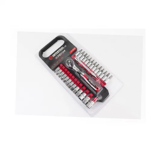 Набор головок торцевых c трещоткой (изогн. рукоятка) 1/4" CrV 72 зуба + удлин. 1/4" 100мм 26шт