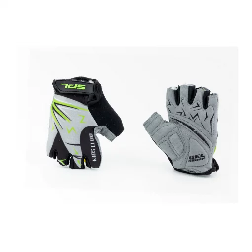 Перчатки детские без пальцев (4-6 лет) с мягкими вставками под ладонь, чёрно-серо-зелёные SKG-1553, ВЕЛОЕКІПІРУВАННЯ, YQ-408264