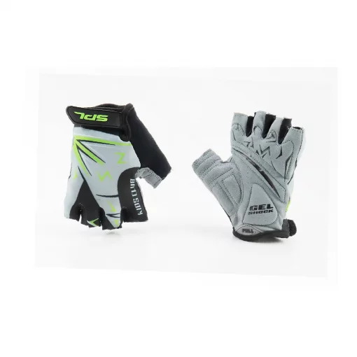 Перчатки детские без пальцев (7-8 лет) с мягкими вставками под ладонь, чёрно-серо-зелёные SKG-1553, ВЕЛОЕКІПІРУВАННЯ, YQ-408095