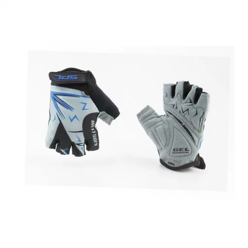 Перчатки детские без пальцев (7-8 лет) с мягкими вставками под ладонь, чёрно-серо-синие SKG-1553, ВЕЛОЕКІПІРУВАННЯ, YQ-408098